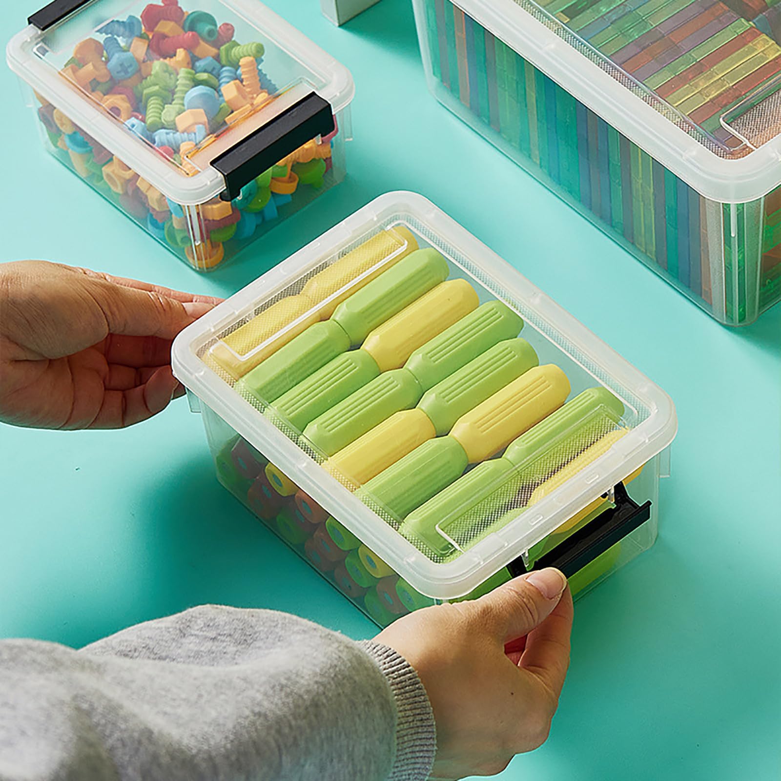 Amazon｜収納ボックス 4個セット プラスチック ケース フタ付き 収納